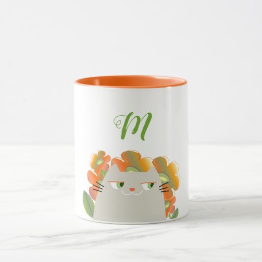 Mug Fleurs chats et orange Monogramme de printemps ini (Centre)