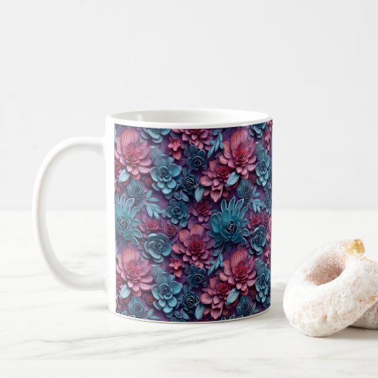 Mug Fleurs colorées à l'aspect 3D (Avec donut)