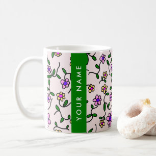 Mug Fleurs colorées, Arrière - plan rose, Vert