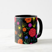 Mug Fleurs Colorées Brillantes sur Fond Noir (Devant droit)