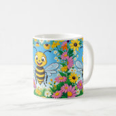Mug Fleurs colorées d'abeille de dessin (Devant droit)