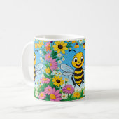 Mug Fleurs colorées d'abeille de dessin (Devant gauche)