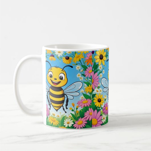 Mug Fleurs colorées d'abeille de dessin (Gauche)
