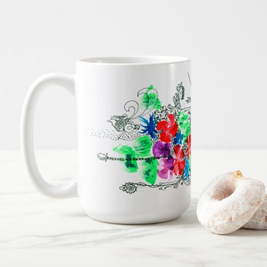 Mug Fleurs colorées d'art personnalisables (Avec donut)