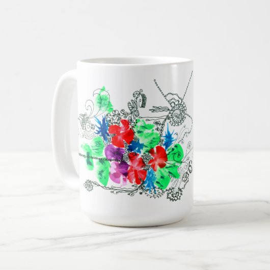 Mug Fleurs colorées d'art personnalisables (Devant gauche)