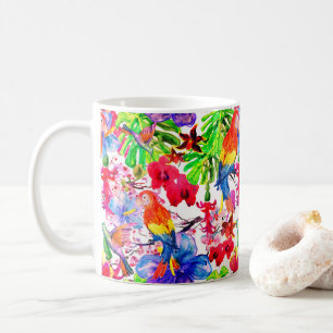Mug Fleurs Colorées Élégantes Et Oiseaux De Perroquet