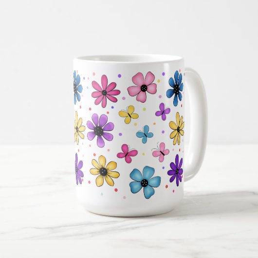 Mug Fleurs colorées et papillons (Devant droit)