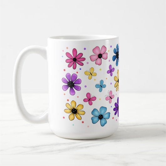Mug Fleurs colorées et papillons (Gauche)