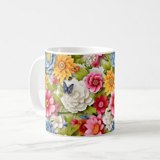 Mug Fleurs colorées et papillons (Devant gauche)