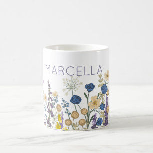 Mug Fleurs colorées et papillons Nom personnalisé