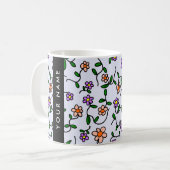 Mug Fleurs Colorées, Fond Bleu, Noir (Devant gauche)