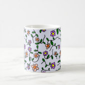 Mug Fleurs Colorées, Fond Bleu, Noir (Centre)