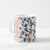 Mug Fleurs colorées, fond bleu, orange (Devant gauche)