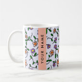Mug Fleurs colorées, fond bleu, orange (Gauche)
