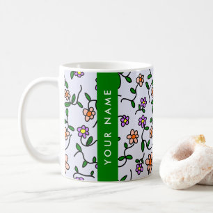 Mug Fleurs Colorées, Fond Bleu, Vert