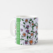 Mug Fleurs Colorées, Fond Bleu, Vert (Devant gauche)
