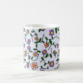 Mug Fleurs Colorées, Fond Bleu, Vert (Centre)