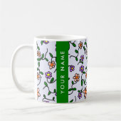 Mug Fleurs Colorées, Fond Bleu, Vert (Gauche)