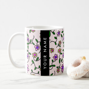 Mug Fleurs Colorées, Fond Rose, Noir