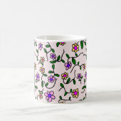 Mug Fleurs Colorées, Fond Rose, Noir (Centre)