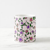 Mug Fleurs Colorées, Fond Rose, Rose (Centre)