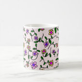 Mug Fleurs Colorées, Fond Rose, Vert (Centre)