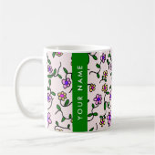 Mug Fleurs Colorées, Fond Rose, Vert (Gauche)