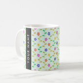 Mug Fleurs Colorées, Fond Vert Clair, Noir (Devant gauche)