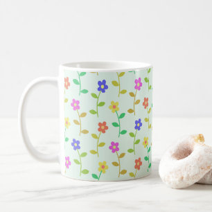 Mug Fleurs Colorées, Motif Floral, Feuillage, Boho