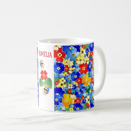 Mug Fleurs colorées personnalisées Enfants (Devant droit)