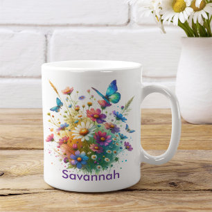 Mug Fleurs colorées personnalisées et papillons