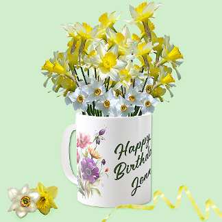 Mug Fleurs colorées Salutations d'anniversaire