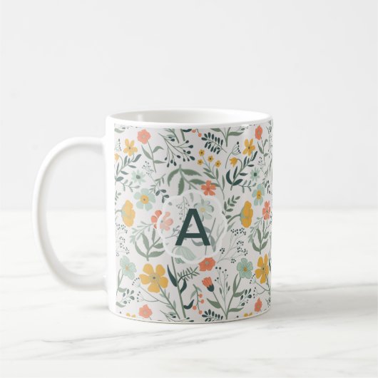 Mug Fleurs Corail Mustard Monogramme Vivid (Gauche)