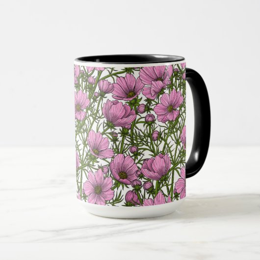 Mug Fleurs Cosmos roses (Devant droit)