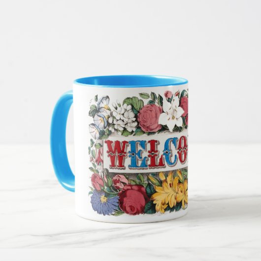 Mug Fleurs d'ACCUEIL vintages Fête de l'échauffement (Devant gauche)