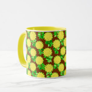 Mug Fleurs dahlia en jaune et chocolat