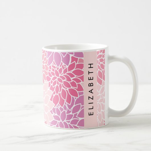 Mug Fleurs Dahlia Roses, Motif De Fleurs, Votre Nom (Droite)