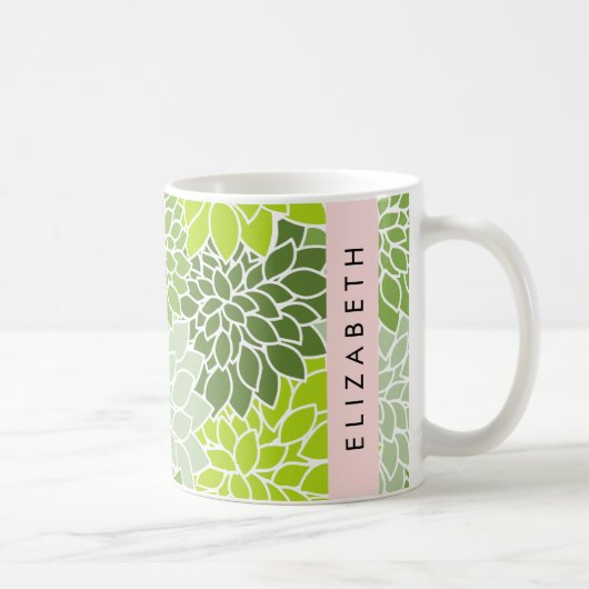 Mug Fleurs Dahlia Vertes, Motif Floral, Votre Nom (Droite)
