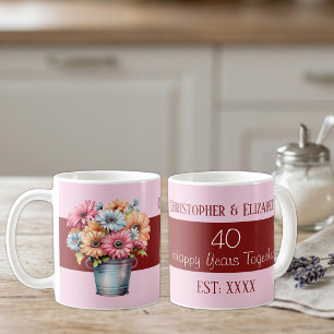 Mug fleurs d'anniversaire de rubis 40ème noms rose