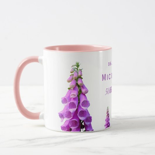 Mug Fleurs d'anniversaire fleur sauvage rose violet (Gauche)