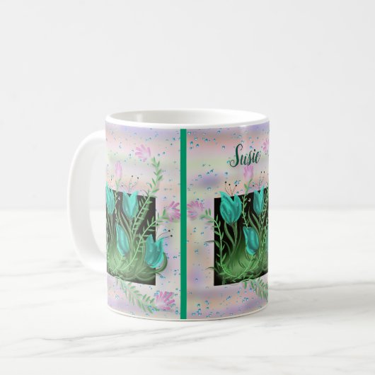 Mug Fleurs dans le mur, Turquoise Coupe personnalisée (Devant gauche)