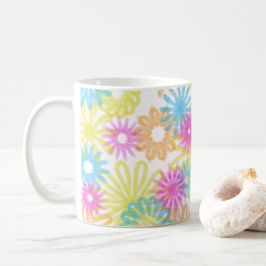 Mug Fleurs dans les tons pastel (Avec donut)