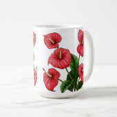 Mug Fleurs d'anthurium rouges avec des feuilles vertes (Devant droit)