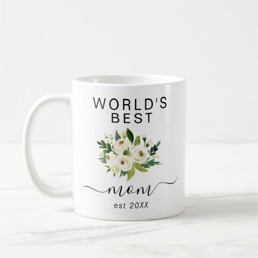 Mug Fleurs d'aquarelle blanche meilleur script maman d (Gauche)