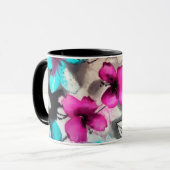 Mug Fleurs d'aquarelle bleu rose blanc (Devant gauche)