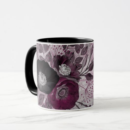 Mug Fleurs d'aquarelle bordeaux. (Devant gauche)