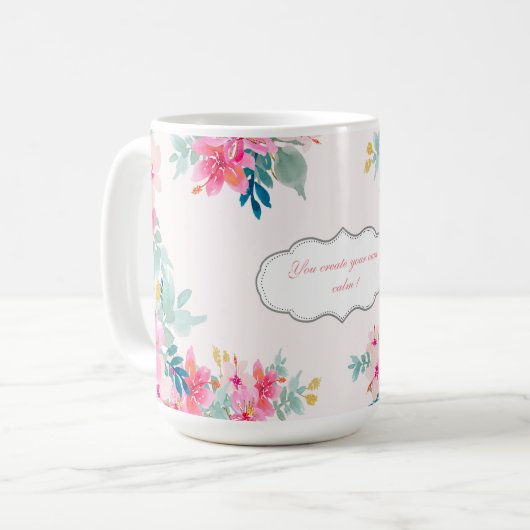 Mug Fleurs d'aquarelle chic, Message de motivation (Devant gauche)
