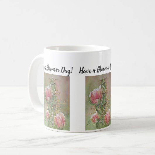 Mug Fleurs d'aquarelle de cactus roses de Pêche (Devant gauche)