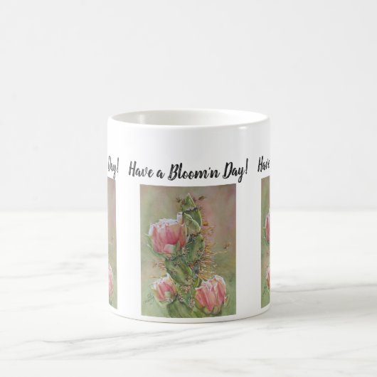 Mug Fleurs d'aquarelle de cactus roses de Pêche (Centre)