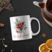 Mug Fleurs d'aquarelle de Noël, feuilles et oiseaux